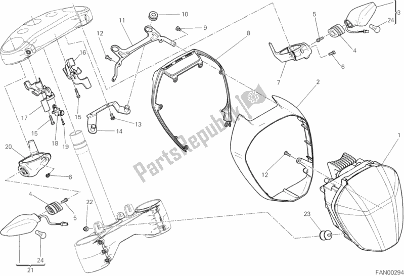 All parts for the Headlight of the Ducati Diavel Xdiavel USA 1260 2016